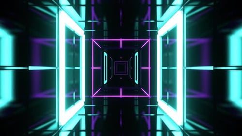 Purple And Turquoise Bright Neon Corridor With Laser Show Background Vj Loop In 4K