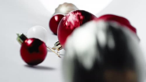 Christmas Ornaments in Red, Silver, and White