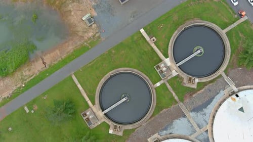 View Sewage Treatment Facilities Aeration Water Purification Tanks in a Modern Wastewater Treatment
