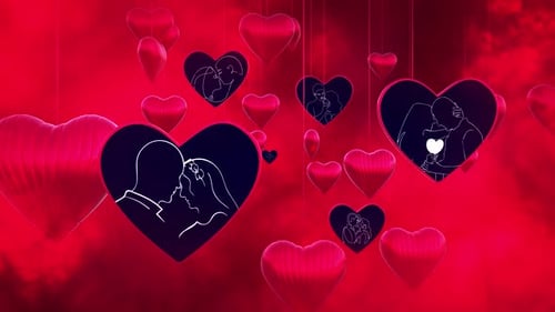 Animated Valentine's Day Hearts with Romantic Couple Line Art