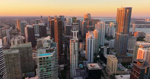 Miami Major City in Florida Skyscraper Buildings in Downtown District of USA Urban Area at Sunset