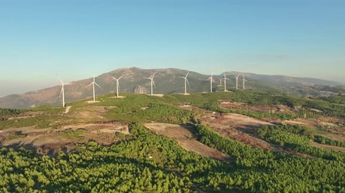 Aerial View Of Wind Power Plant In Sunny Weather