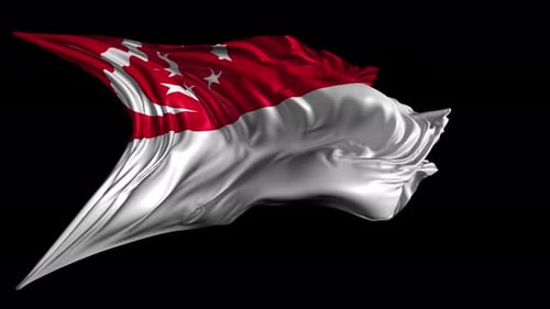Singapore Flag Waving Seamlessly on Black Background