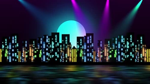 City Landscape Night View With Stage Light Animation. Night City Cartoon Animation Video.