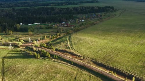 Rural Landscape with a Tiny Village Green Fields and Trees Clip Agricultural Landscape with