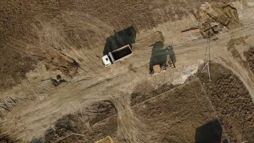 Aerial View of Tractor and Truck During Road Works