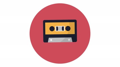 Animated Retro Audio Cassette Flat Design Icon