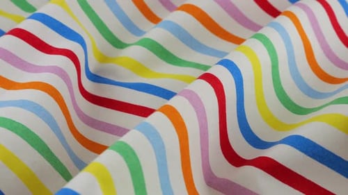Striped Fabric with Colorful Rainbow Design Close Up