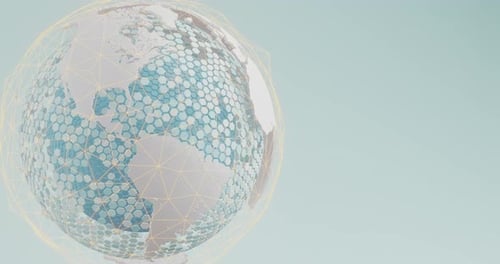 Rotating Earth globe with a network of connections over the surface. Looped video.