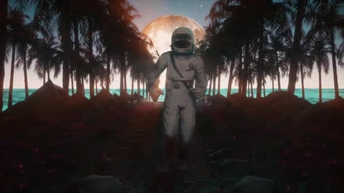 Metaverse Astronaut Running in Beach