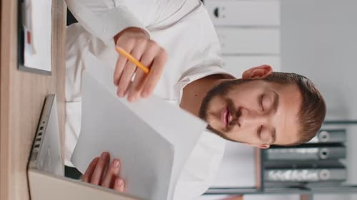 Business Man Reading Business Contract Planning Project Analyzing Resume Good Paperwork Results