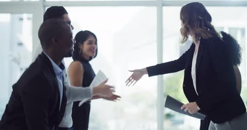 4k video footage of a group of businesspeople shaking hands in an office