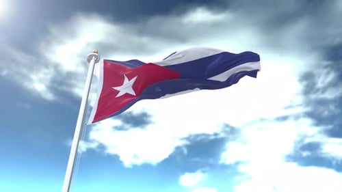 Realistic Cuban Flag Waving in Blue Sky Animation