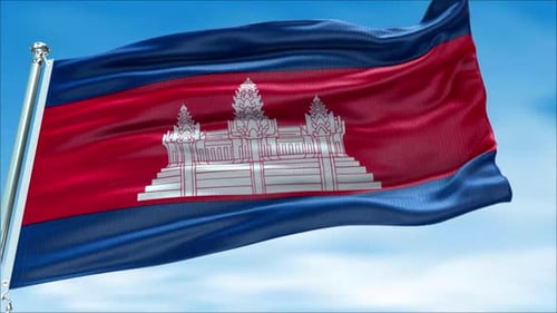Cambodia Flag Waving Against Clear Blue Sky