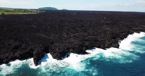 Puna Eruption Lava From Kilauea Volcano in Hawaii Meets Ocean Near Issac Hale Beach Park - Aerial Vi