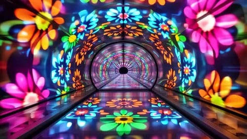 Futuristic Neon Flower Kaleidoscope Tunnel Loop