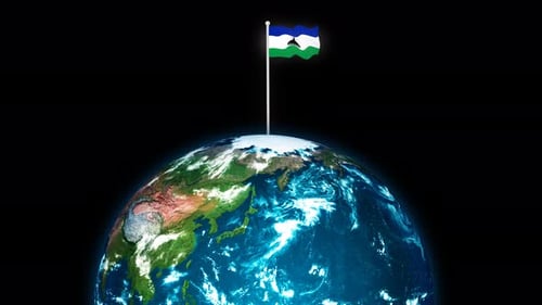 Lesotho National Flag Flying On 3d Rotated Planet Earth