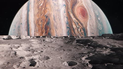 View of the Gas Giant Jupiter Seen from the Surface of an Orbiting Galilean Moon