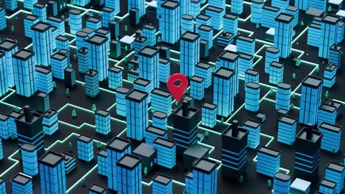 Animated Geometric City Map with Location Pin