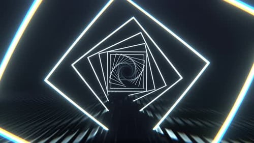 White Square Neon Spiral Tunnel Background VJ Loop l 4K