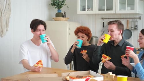 Home Party Friends Spending Time Together Having Fun Laughing Communicating at Home Happy Diverse