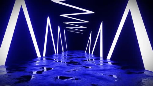 Tunnel lumineux au néon en zigzag pour sol humide