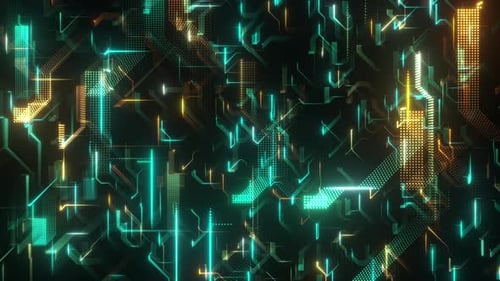 Futuristic Glowing Digital Circuit Board Network Loop