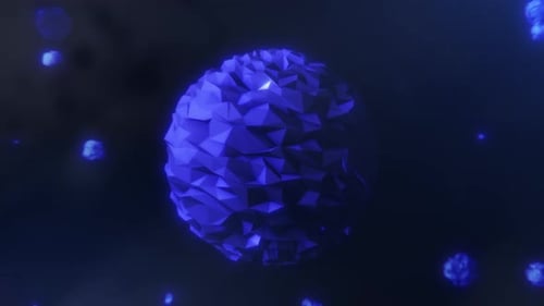 Ein violettblaues Meteoritenfragment, das vor dem Hintergrund anderer Partikel im Weltraum schwebt
