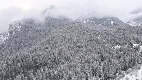 Snowy American Fork Canyon in Utah's Wasatch Range, aerial winter landscape