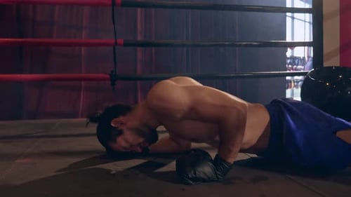 Caucasian professional sport young man loser exercise in fitness club.