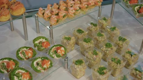 Catering Buffet with Snacks with Meat and Fish Dishes of Festive Event Party or Wedding Reception