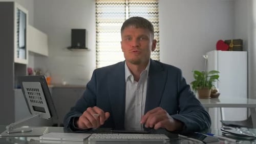 Smiling Tutor Handles an Online Lesson with Professionalism