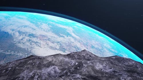 Perspective d'un astéroïde en mouvement au-dessus de la Terre dans l'espace lointain