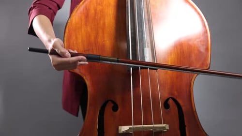 Double Bass Being Played with a Bow Close Up