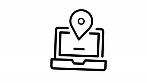 Animated Sketch Laptop With Location Pin Icon