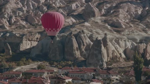 Red Balloon In The Valley Above The Houses, Cappadocia