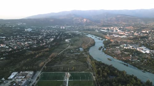 Aerial Footage of Kura River in Tbilisi