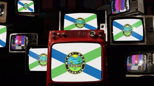 Vintage TVs Showing Miami-Dade County Florida Flag