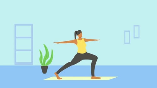 Flat Design Animation of Woman Doing Yoga Workout