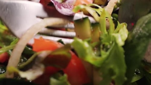 Pouring Olive Oil on Healthy Fresh Vegetables Vegan Salad Close Up Delicious Diet Salad of Tomato