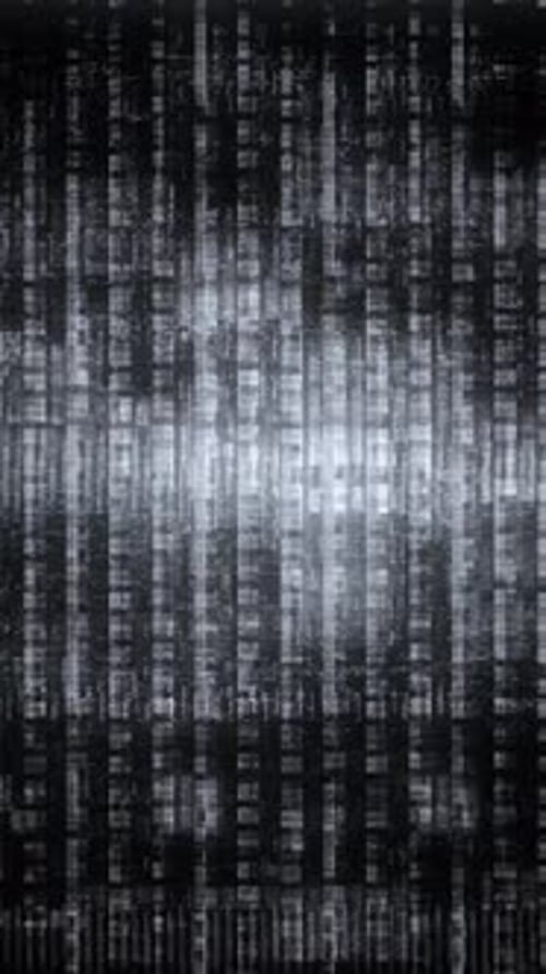 Abstract Digital Glitch Effect: Monochrome Vertical TV Noise with Flickering Static