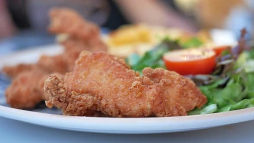 Delicious Fried Chicken with Salad and Potato