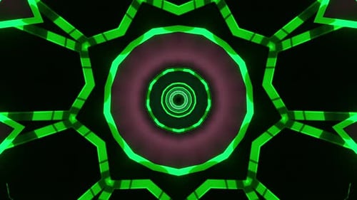 Green and black abstract design with circular design. Kaleidoscope VJ loop