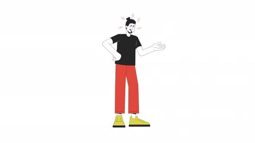 Homem caucasiano brigando, linha de discussão, animação de personagem 2D