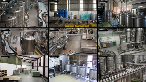 Screens with cctv surveillance camera views