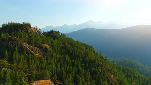 Aerial View of Canadian Mountain Landscape at Sunset Taken Near Vancouver