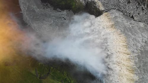 Aerial view of Dettifoss waterfall in Iceland.