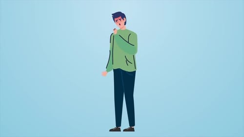 Flat Design Animation of Man Rubbing Sore Throat