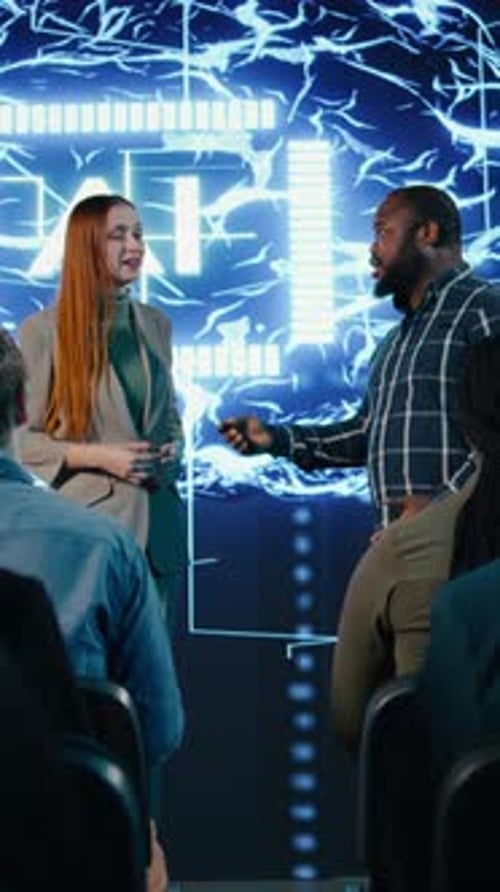 Business Professionals Presenting Data at a Corporate Event