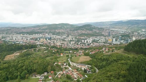 Sarajevo Bosnia and Herzegovina drone footage city houses mountains